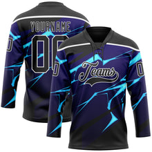 Charger l'image dans la galerie, Custom Black Blue-White 3D Pattern Lightning Hockey Lace Neck Jersey

