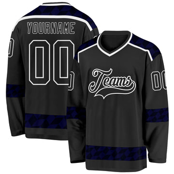 Custom Black Blue-White 3D Pattern Plaid Hockey Jersey