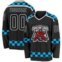 Charger l'image dans la galerie, Custom Black Blue-White 3D Pattern Plaid Hockey Jersey

