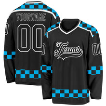 Charger l'image dans la galerie, Custom Black Blue-White 3D Pattern Plaid Hockey Jersey
