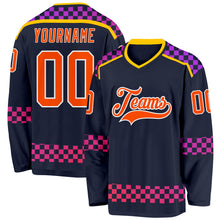 Загрузить изображение в средство просмотра галереи, Custom Navy Orange Purple Pink-White 3D Pattern Plaid Hockey Jersey
