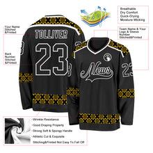 Charger l'image dans la galerie, Custom Black Yellow-White 3D Pattern Plaid Hockey Jersey
