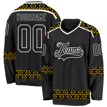Charger l'image dans la galerie, Custom Black Yellow-White 3D Pattern Plaid Hockey Jersey
