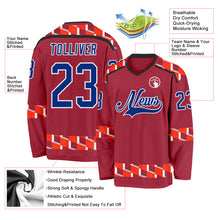 Load image into Gallery viewer, Custom Maroon Royal Orange Black-White 3D Pattern Plaid Hockey Jersey
