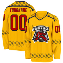 Загрузить изображение в средство просмотра галереи, Custom Gold Red Navy-Black 3D Pattern Plaid Hockey Jersey
