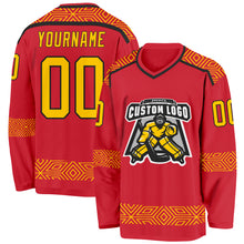 Laden Sie das Bild in den Galerie-Viewer, Custom Red Yellow-Black 3D Pattern Plaid Hockey Jersey

