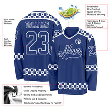 Load image into Gallery viewer, Custom Royal White 3D Pattern Plaid Hockey Jersey
