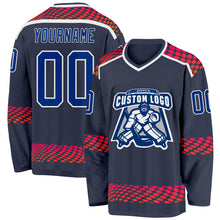 Загрузить изображение в средство просмотра галереи, Custom Navy Royal Red-White 3D Pattern Round Hockey Jersey
