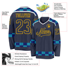 Загрузить изображение в средство просмотра галереи, Custom Navy Blue Gold-White 3D Pattern Plaid Hockey Jersey
