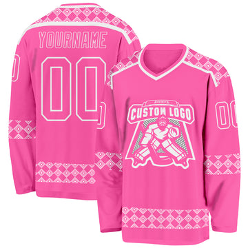 Custom Pink White 3D Pattern Plaid Hockey Jersey