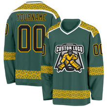 Загрузить изображение в средство просмотра галереи, Custom Green Black Gold-White 3D Pattern Plaid Hockey Jersey
