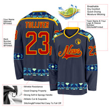 Загрузить изображение в средство просмотра галереи, Custom Navy Red Blue Pea Green-Gold 3D Pattern Plaid Hockey Jersey
