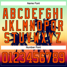 Laden Sie das Bild in den Galerie-Viewer, Custom Black Orange Ice Blue-Brown 3D Pattern Gradient Hawaii Tropical Palm Trees Hockey Lace Neck Jersey
