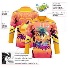 Загрузить изображение в средство просмотра галереи, Custom Yellow Bay Orange Medium Purple-White 3D Pattern Gradient Hawaii Tropical Palm Trees Hockey Lace Neck Jersey
