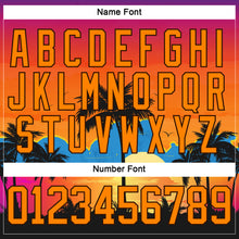 Laden Sie das Bild in den Galerie-Viewer, Custom Brown Bay Orange Yellow-Sky Blue 3D Pattern Gradient Hawaii Tropical Palm Trees Hockey Lace Neck Jersey
