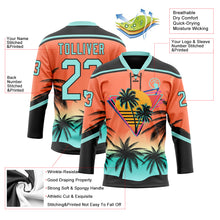 Charger l'image dans la galerie, Custom Black Ice Blue-Orange 3D Pattern Gradient Hawaii Tropical Palm Trees Hockey Lace Neck Jersey

