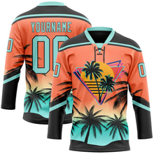 Charger l'image dans la galerie, Custom Black Ice Blue-Orange 3D Pattern Gradient Hawaii Tropical Palm Trees Hockey Lace Neck Jersey
