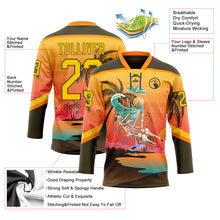 Charger l'image dans la galerie, Custom Olive Yellow-Bay Orange 3D Pattern Gradient Hawaii Tropical Palm Trees Hockey Lace Neck Jersey
