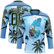 Charger l'image dans la galerie, Custom Blue Green-White 3D Pattern Gradient Hawaii Tropical Palm Trees Hockey Lace Neck Jersey
