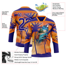 Laden Sie das Bild in den Galerie-Viewer, Custom Dark Purple Orange-White 3D Pattern Gradient Hawaii Tropical Palm Trees Hockey Lace Neck Jersey

