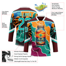 Charger l'image dans la galerie, Custom Burgundy Aqua Orange Blue-White 3D Pattern Gradient Hawaii Tropical Palm Trees Hockey Lace Neck Jersey
