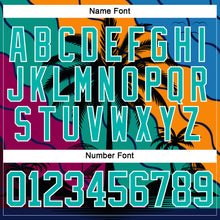 Charger l'image dans la galerie, Custom Burgundy Aqua Orange Blue-White 3D Pattern Gradient Hawaii Tropical Palm Trees Hockey Lace Neck Jersey
