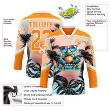 Charger l'image dans la galerie, Custom Bay Orange Blue Gold-White 3D Pattern Gradient Hawaii Tropical Palm Trees Hockey Lace Neck Jersey
