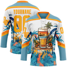 Charger l'image dans la galerie, Custom Shadow Blue Gold Bay Orange-White 3D Pattern Hawaii Tropical Palm Trees Hockey Lace Neck Jersey
