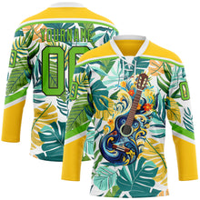 Charger l'image dans la galerie, Custom Yellow Aurora Green Black-White 3D Pattern Hawaii Tropical Palm Trees Hockey Lace Neck Jersey
