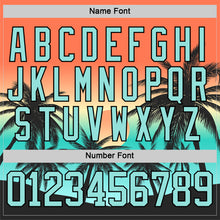 Load image into Gallery viewer, Custom Black Ice Blue-Orange 3D Pattern Gradient Hawaii Tropical Palm Trees Hockey Lace Neck Jersey
