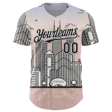Custom Pink Black-White Chicago Illinois Cityscape Landmark City Symbol Authentic Baseball Jersey