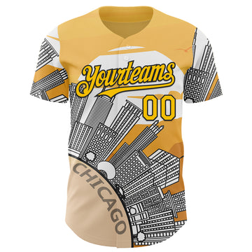 Custom Yellow Black-White Chicago Illinois Cityscape Landmark City Symbol Authentic Baseball Jersey