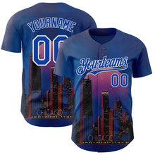Charger l'image dans la galerie, Custom Blue Thunder Blue-White Chicago Illinois Nightscape Landmark City Symbol Authentic Baseball Jersey
