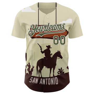 Custom Cream Olive-White San Antonio Texas Western Cowboy City Symbol Authentic Baseball Jersey