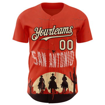 Custom Red City Cream-Black San Antonio Texas Western Cowboy City Symbol Authentic Baseball Jersey