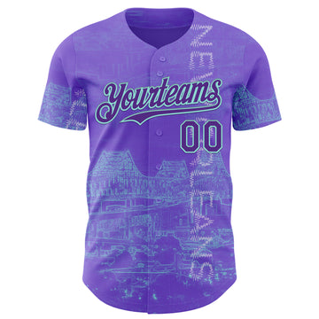 Custom Purple Ice Blue New Orleans Louisiana Mississippi River Bridge Cityscape City Symbol Authentic Baseball Jersey