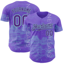 Charger l'image dans la galerie, Custom Purple Ice Blue New Orleans Louisiana Mississippi River Bridge Cityscape City Symbol Authentic Baseball Jersey
