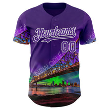 Charger l'image dans la galerie, Custom Purple White New Orleans Louisiana Cityscape Landmark City Symbol Authentic Baseball Jersey
