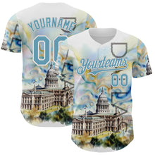 Load image into Gallery viewer, Custom White Shadow Blue Dallas Texas State Capitol Landmark City Symbol Authentic Baseball Jersey
