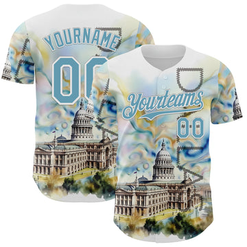 Custom White Shadow Blue Dallas Texas State Capitol Landmark City Symbol Authentic Baseball Jersey