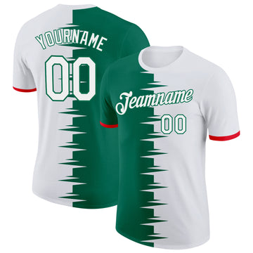 Custom Kelly Green White-Fire Red Mexico Performance T-Shirt