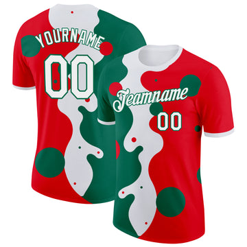 Custom Fire Red White-Kelly Green Mexico Performance T-Shirt
