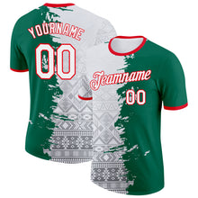 Laden Sie das Bild in den Galerie-Viewer, Custom White Kelly Green-Fire Red Mexico Tribal Performance T-Shirt
