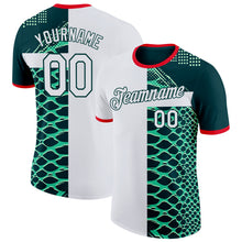 Загрузить изображение в средство просмотра галереи, Custom Green White-Fire Red Mexico Snake Python Print Performance T-Shirt
