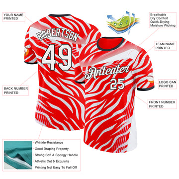 Custom Red White-Black South Korea Tiger Stripe Performance T-Shirt