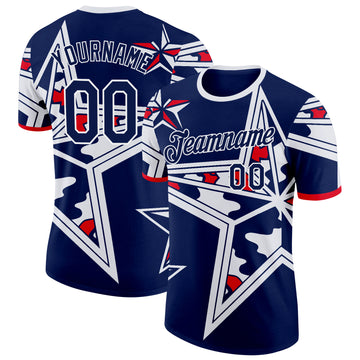 Custom Navy Red-White USA Star Performance T-Shirt