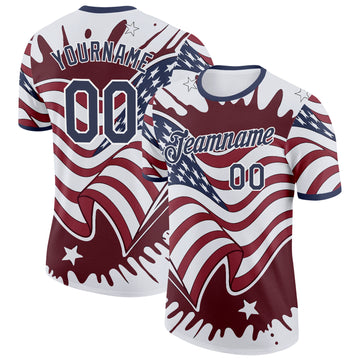 Custom White Blue-Red USA Flag Star Performance T-Shirt