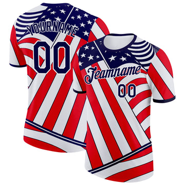 Custom White Blue-Red USA Flag Performance T-Shirt