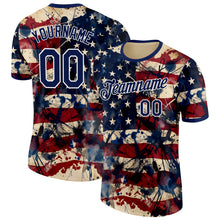 Laden Sie das Bild in den Galerie-Viewer, Custom Cream Navy Red-White USA Flag Splash Performance T-Shirt
