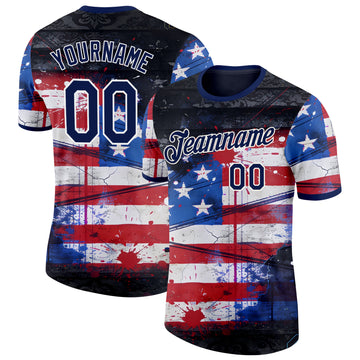 Custom Red Navy Blue Black-White USA Flag Splash Performance T-Shirt